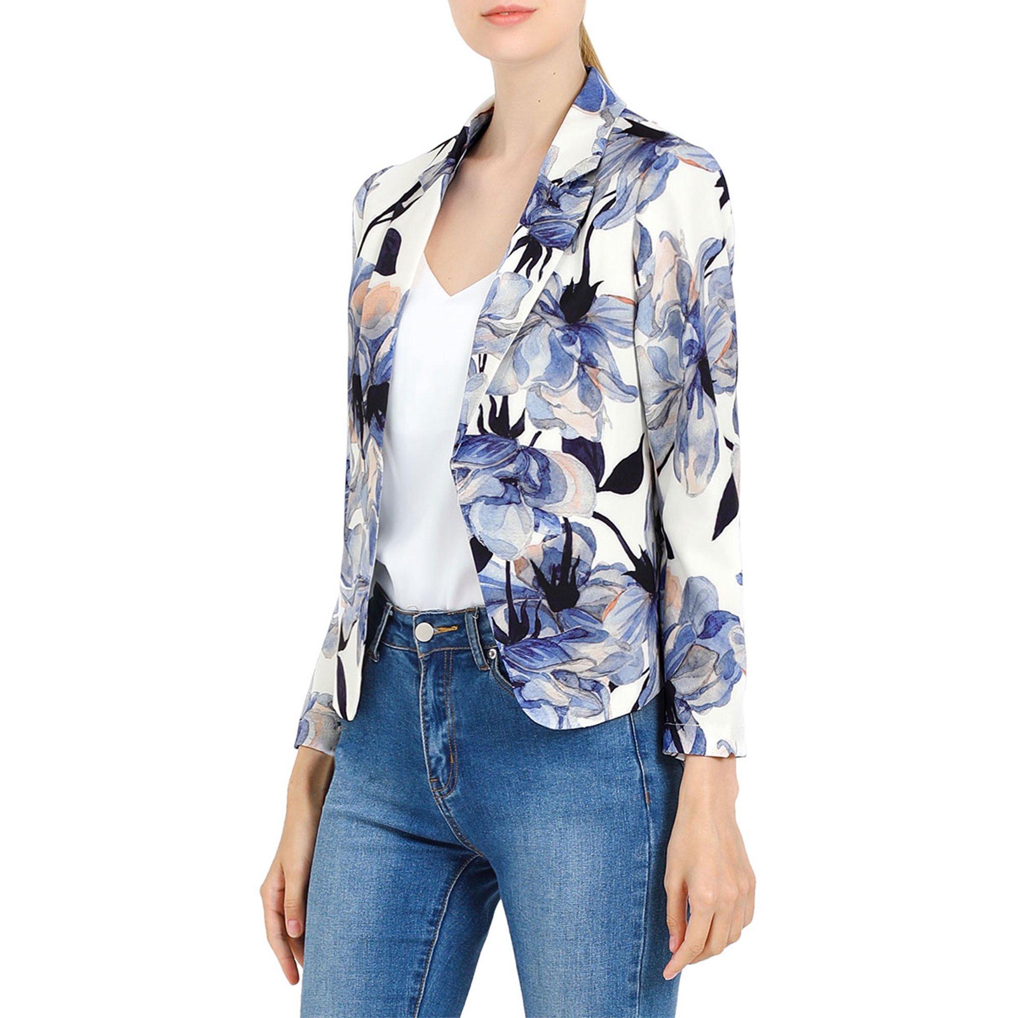 Allegra K Women's Open Front Floral Print Blazer