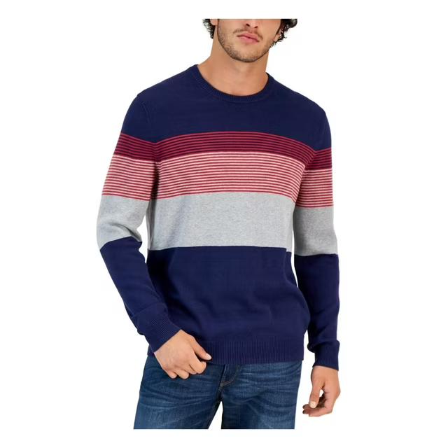 Club Room Mens Cotton Striped Crewneck Sweater
