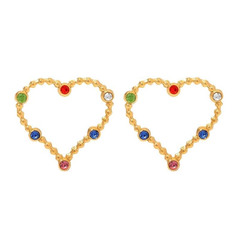 18K Gold Plated Stainless Steel Sweet Heart Shape Ear Studs Earrings Gift for Girlfriend