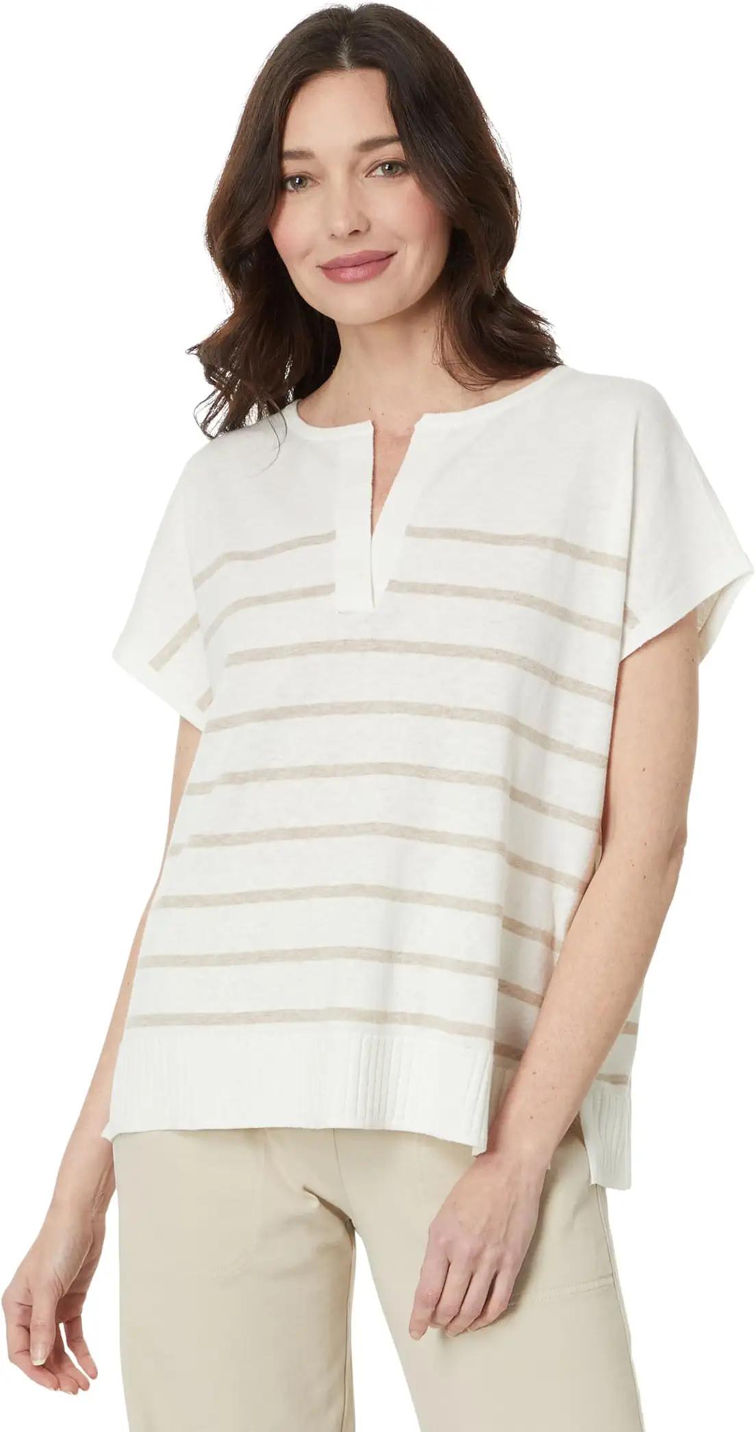 Stripe Split Neck Tunic Sweater