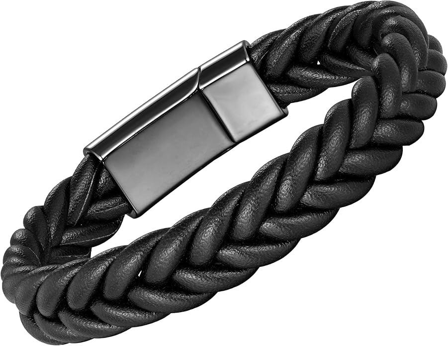 Urban Jewelry Braided Genuine Leather Bracelet with Locking Stainless Steel Clasp (Unique Designs Options)