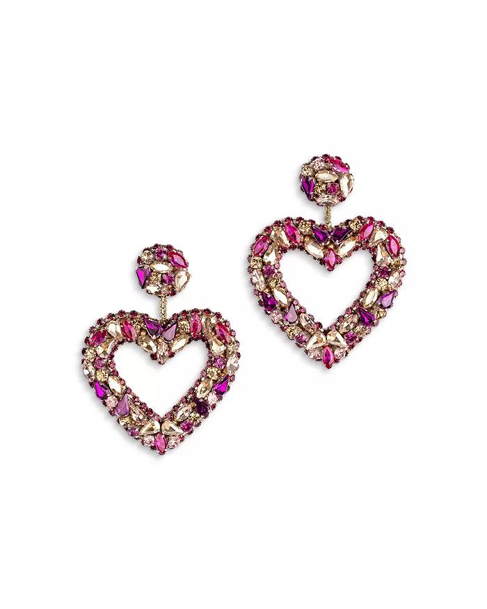 Carolina Mixed Color Crystal Heart Drop Earrings in Gold Tone